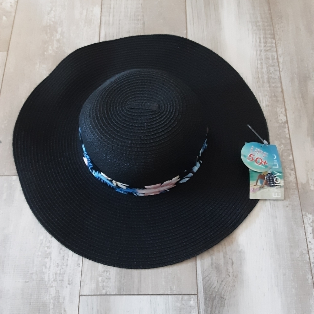 Floppy Sun Hat with floral band. Adjustable